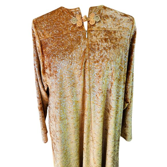 70s Velvet Maxi Mumu Dress David‎ Brown I Magnin Kaftan XS Gold Glam Loungewear - Picture 3 of 16